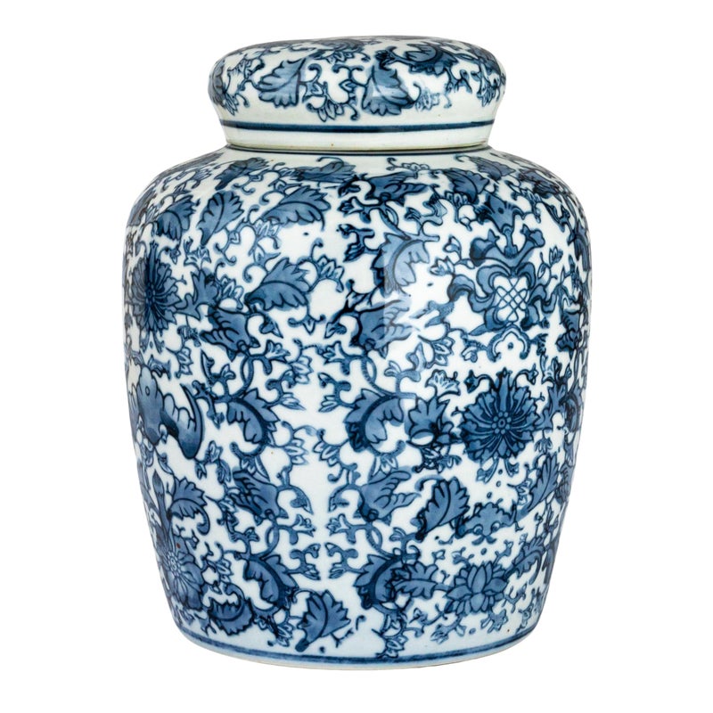 Creative Co-op Decorative Blue and White Ceramic Ginger Jar with Lid - Image 4
